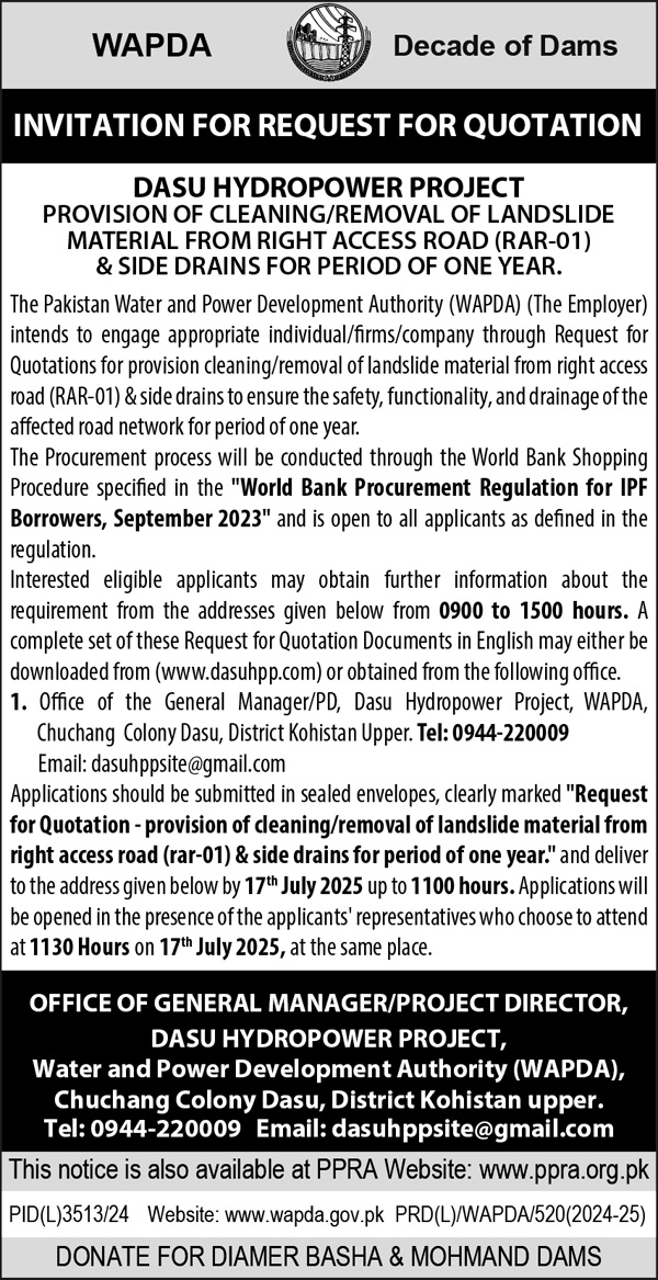 Wapda Dasu Tender Notice